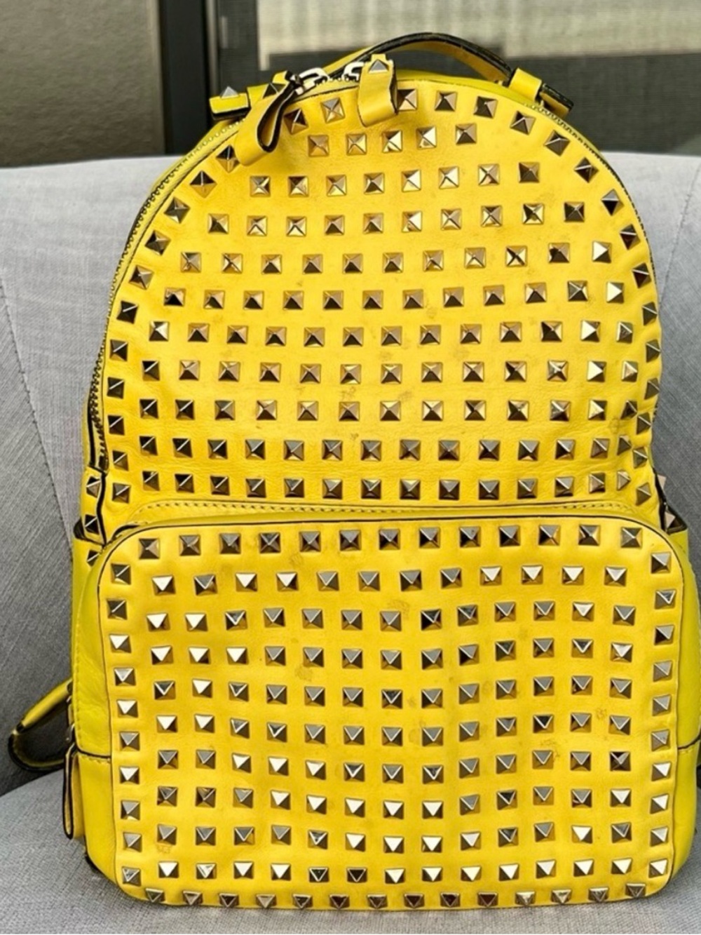 Valentino Yellow Pyramid-Stud Leather Backpack medium lambskin